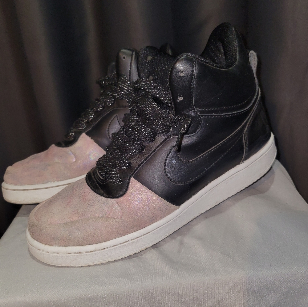 Nike Black and Sparkly Pink High-Top Sneakers